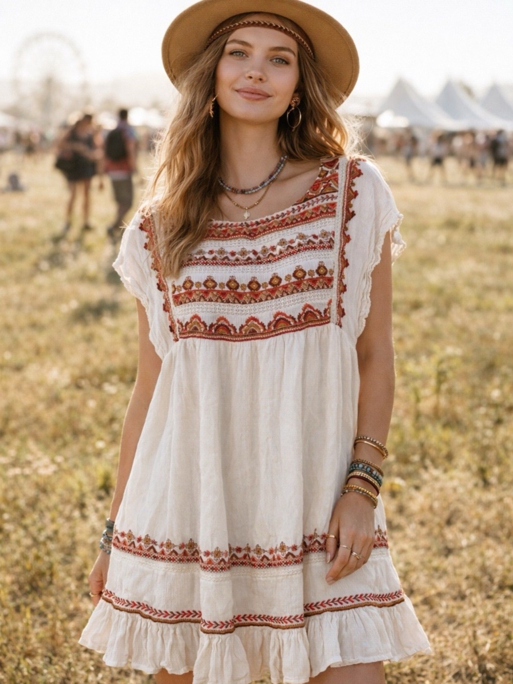 FREE PEOPLE Embroidered Sunrise Wanderer Mini Dress